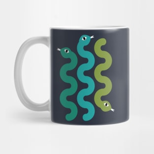 Squiggly Snakes on Midnight Blue – Retro 70s Wavy Snake Pattern Mug